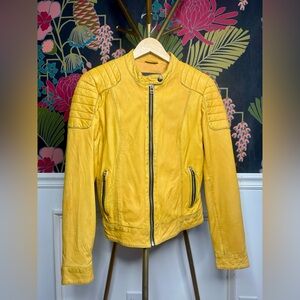 Goosecraft Yellow Leather Biker Jacket